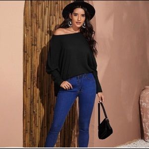 Waffle Knit Oversized Black Top